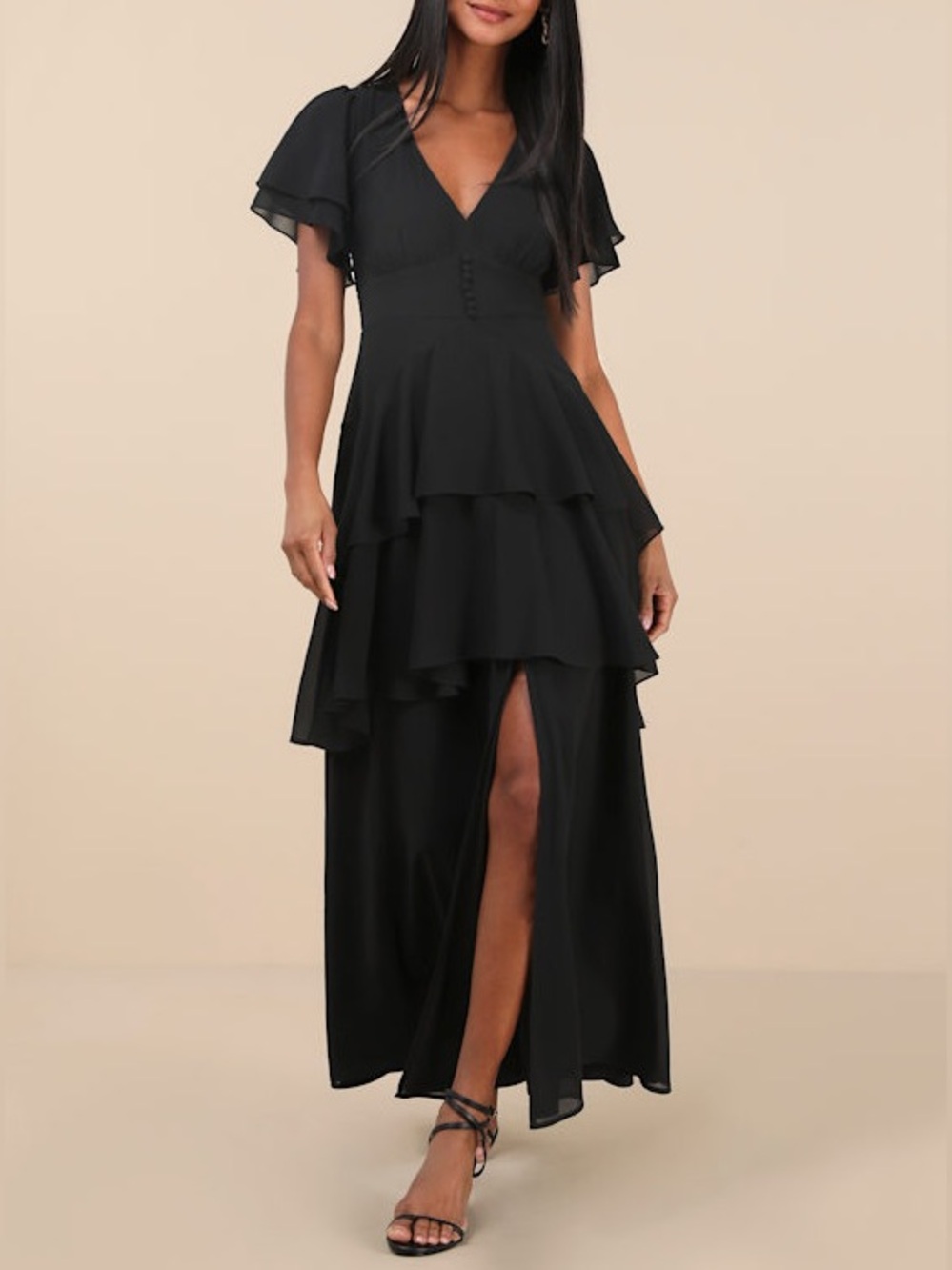 Lulus Midnight Mood Black Tiered Maxi Dress Size XL NWT
